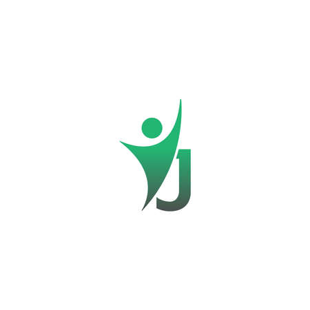 Letter J  icon logo with abstrac sucsess man in front, alphabet logo icon creative design illustrationのイラスト素材
