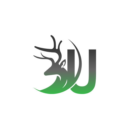 Letter U icon logo with deer illustration design vectorのイラスト素材