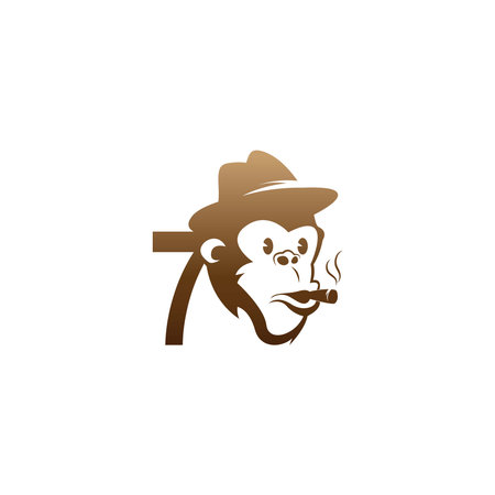 Monkey head icon logo with number 7 template design illustrationのイラスト素材