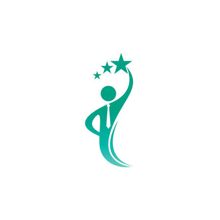 illustration of a businessman running reaching the star with briefcase, business, energetic, dynamic conceptのイラスト素材