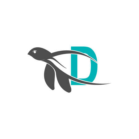 Sea turtle icon with letter D logo design illustration templateのイラスト素材