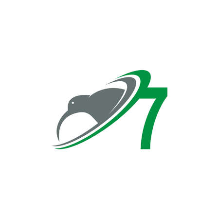 Number 7 with kiwi bird logo icon design vector illustrationのイラスト素材