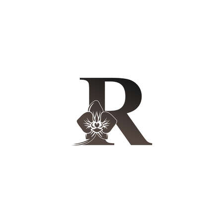 Letter R logo icon with black orchid design vector illustrationのイラスト素材