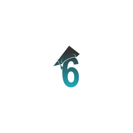 Number 6 logo icon with graduation hat design vector illustration