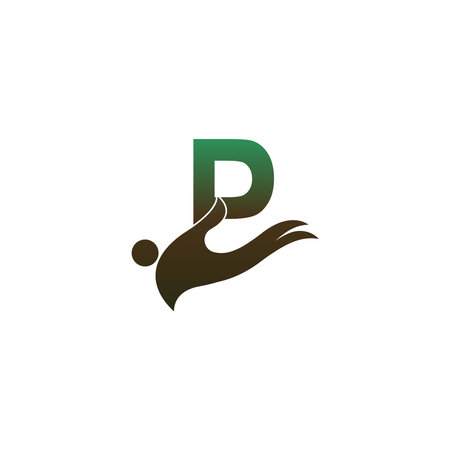 Letter P logo icon with people hand design symbol template vectorのイラスト素材