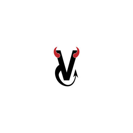 Letter V with devil's horns and tail icon logo design vector templateのイラスト素材