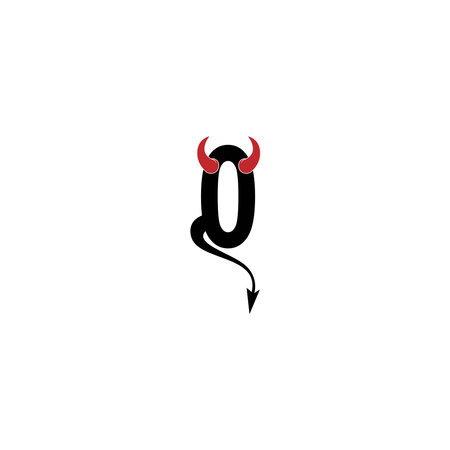 Number zero with devil's horns and tail icon logo design vector templateのイラスト素材
