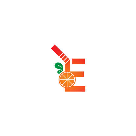 Letter E with juice orange icon logo design template illustrationのイラスト素材