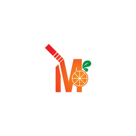 Letter M with juice orange icon logo design template illustrationのイラスト素材