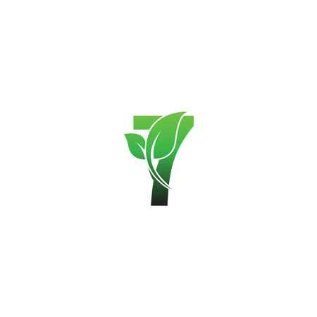 Number7  with green leafs icon logo design template illustration vectorのイラスト素材