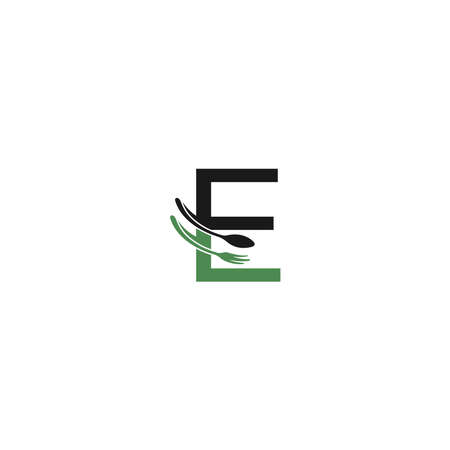 Letter E with fork and spoon logo icon design vector illustrationのイラスト素材