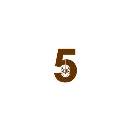 Number 5 with spider icon logo design template vectorのイラスト素材