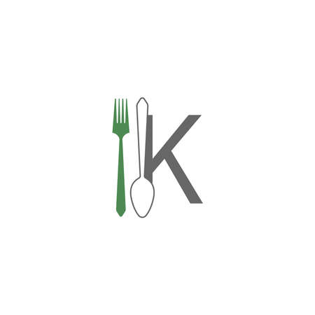 Letter K with fork and spoon icon design vector illustrationのイラスト素材