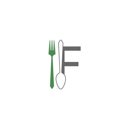 Letter F with fork and spoon   icon design vector illustrationのイラスト素材