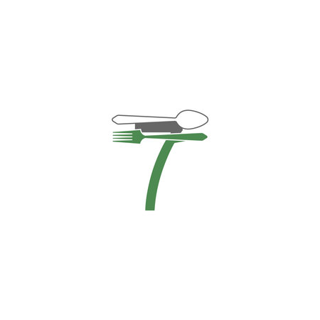 Number 7 with fork and spoon   icon design vector illustration