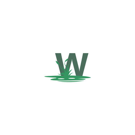 letter W behind puddles and grass template illustrationのイラスト素材