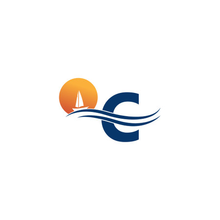 Letter C logo with ocean landscape icon template vectorのイラスト素材