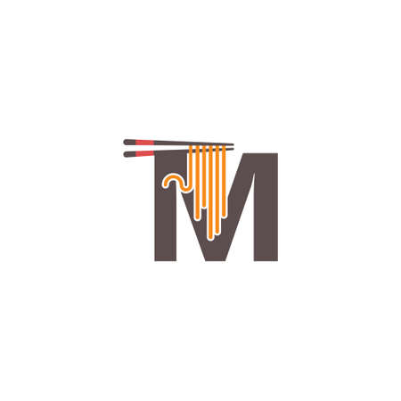 Letter M with chopsticks and noodle icon logo design templateのイラスト素材
