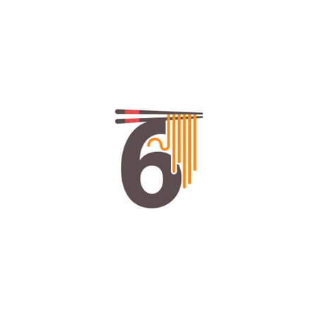 Number 6 with chopsticks and noodle icon logo design templateのイラスト素材