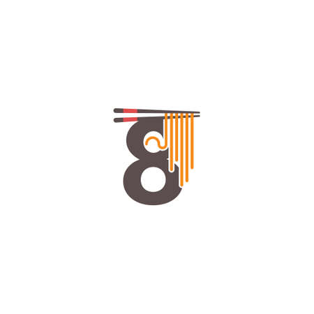 Number 8 with chopsticks and noodle icon logo design templateのイラスト素材