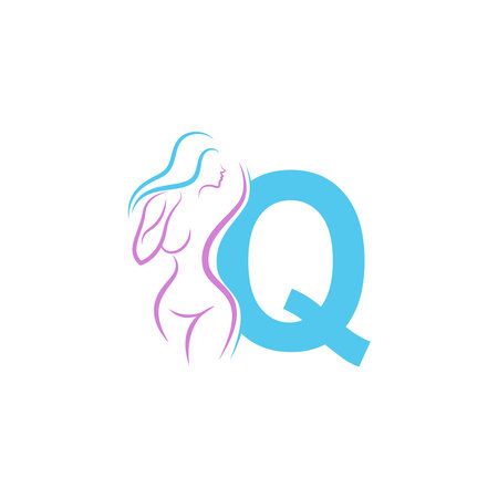 Sexy woman icon in front of letter Q  illustration template vectorのイラスト素材