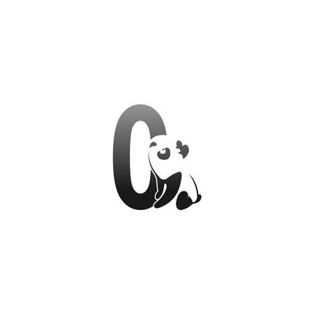 Panda animal illustration looking at the number zero icon templateのイラスト素材