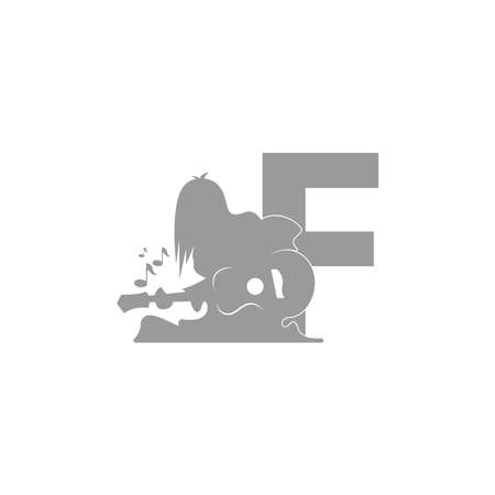 Silhouette of person playing guitar in front of letter F icon vectorのイラスト素材
