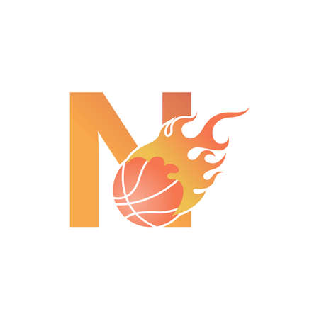 Letter N with basketball ball on fire illustration vectorのイラスト素材