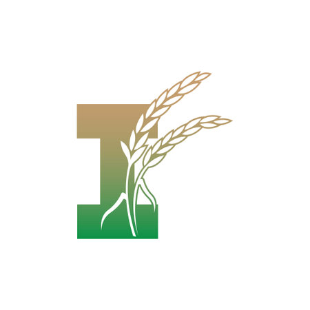 Letter I with rice plant icon illustration template vectorのイラスト素材