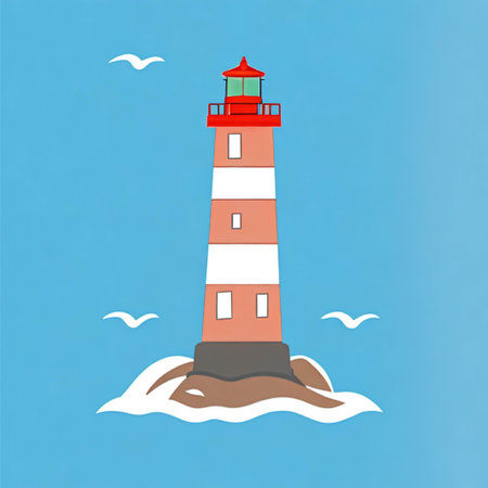 Mercusuar, lighthouse on the beach image illustrationの素材