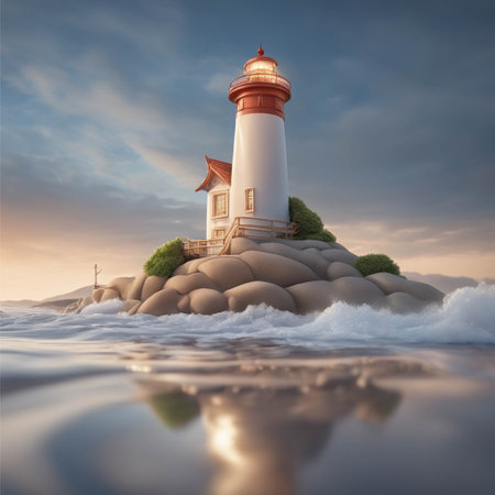 Mercusuar, lighthouse on the beach image illustrationの素材