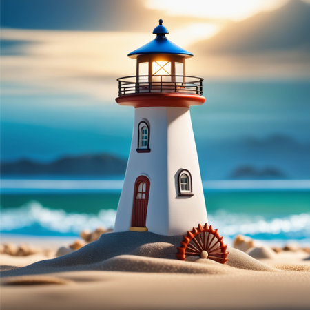 Mercusuar, lighthouse on the beach image illustrationの素材