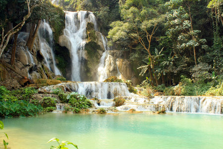 waterfall Kuang Si Laoの写真素材