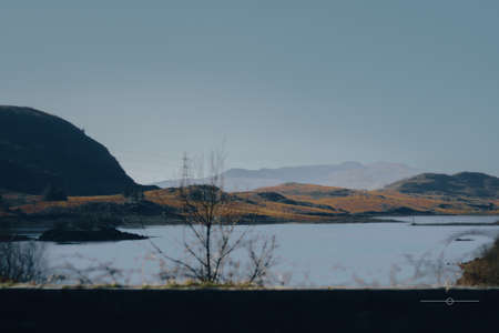 View from the car window on the landscape of the Scottish Highlands.の写真素材