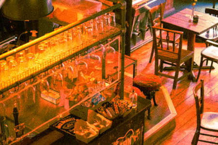 Illustration of a bar counter with bottles in a pubの写真素材