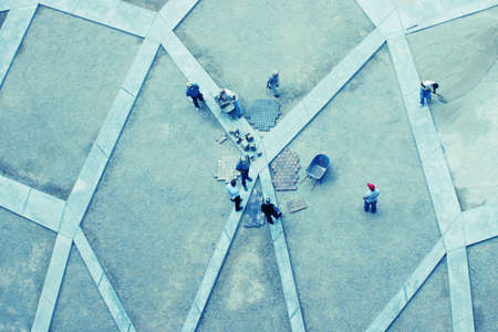 overhead shot of construction workers on siteの写真素材