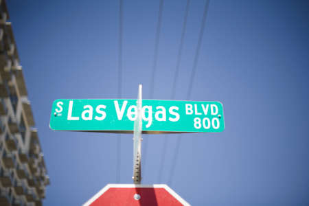 Las Vegas street sign with blue sky backgroundの写真素材