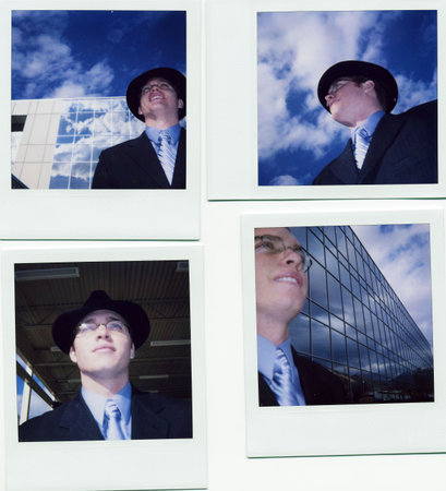many pictures of a business man and business building put together with a young businessman wearing...