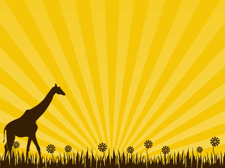 Giraffe on the yellow background.  Vector illustrationのイラスト素材