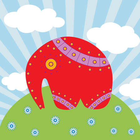 Red elephant on the  beautiful background.のイラスト素材
