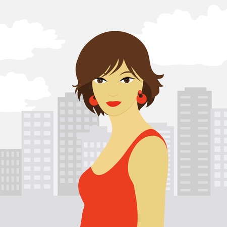 Beautiful girl on the background of the cityscapeのイラスト素材