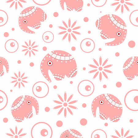 Seamless background with elephants and flowers. のイラスト素材