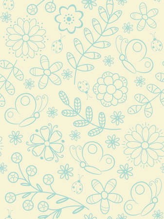 Flower seamless pattern with butterflies and ladybird. Vector illustration.のイラスト素材