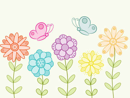 Bright background with flowers and butterflies.  illustration.のイラスト素材