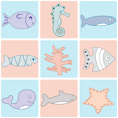 Set of underwater nature. illustration.のイラスト素材