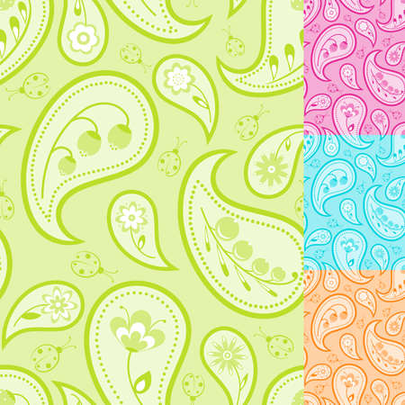 A set of four floral paisley seamless. のイラスト素材
