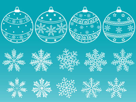 A set of Christmas balls and snowflakes.  illustration.のイラスト素材