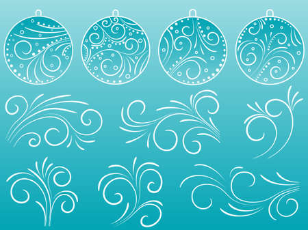 A set of Christmas balls and design scrolls.  illustration.のイラスト素材