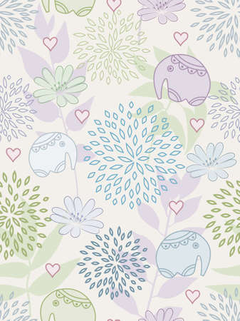Floral seamless pattern with elephant.  illustration. のイラスト素材
