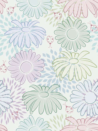 Seamless background with flowers and ladybirds. illustration.のイラスト素材